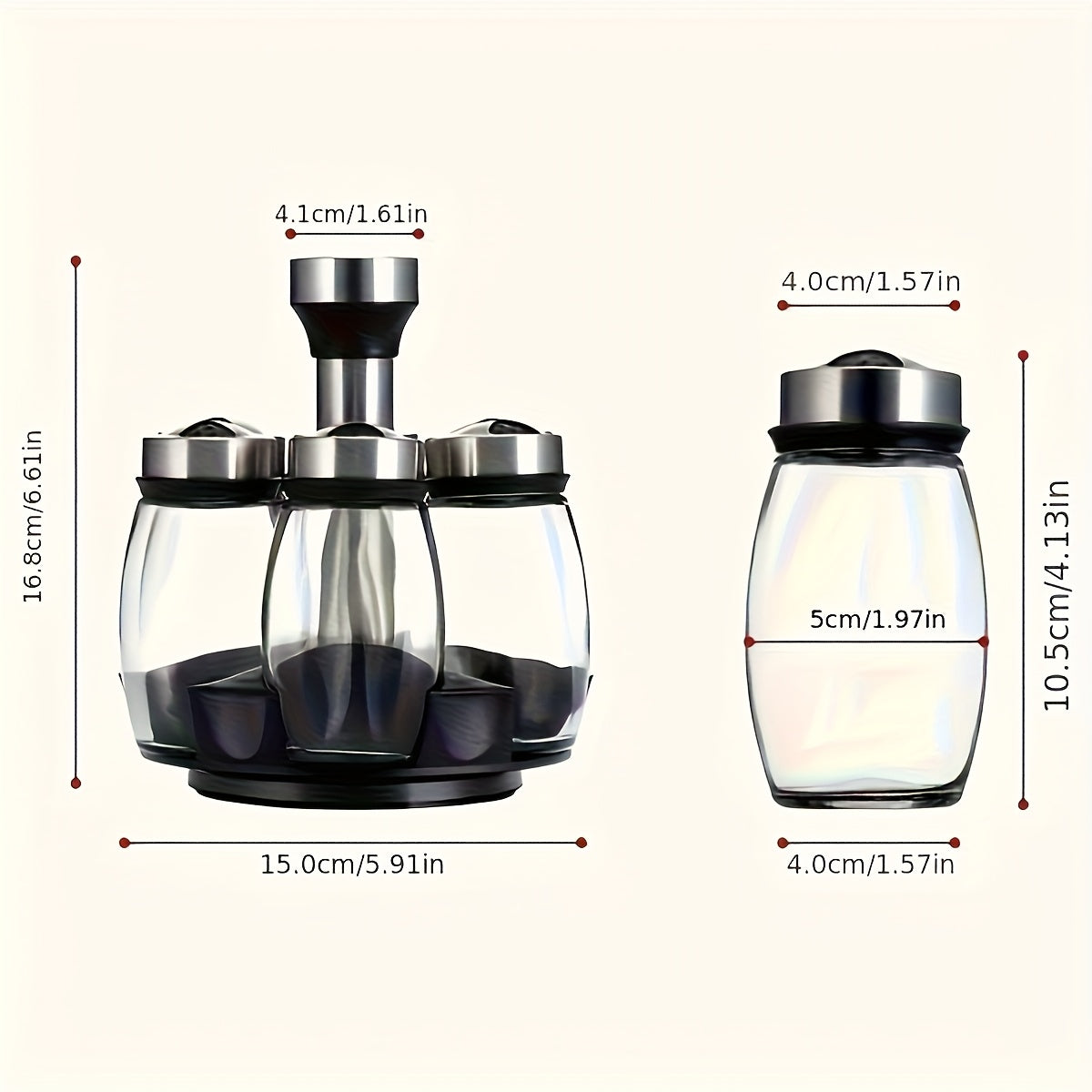 A Set Of 6/12 Glass Spice Jars with A Rotating Base, Featuring A 360° Rotating Design for Space-saving Kitchen Storage. Transparent Glass Jars Provide Visual Organization And Easy Access, While The Stainless Steel Lids Seal to Keep The Seasoning Neat