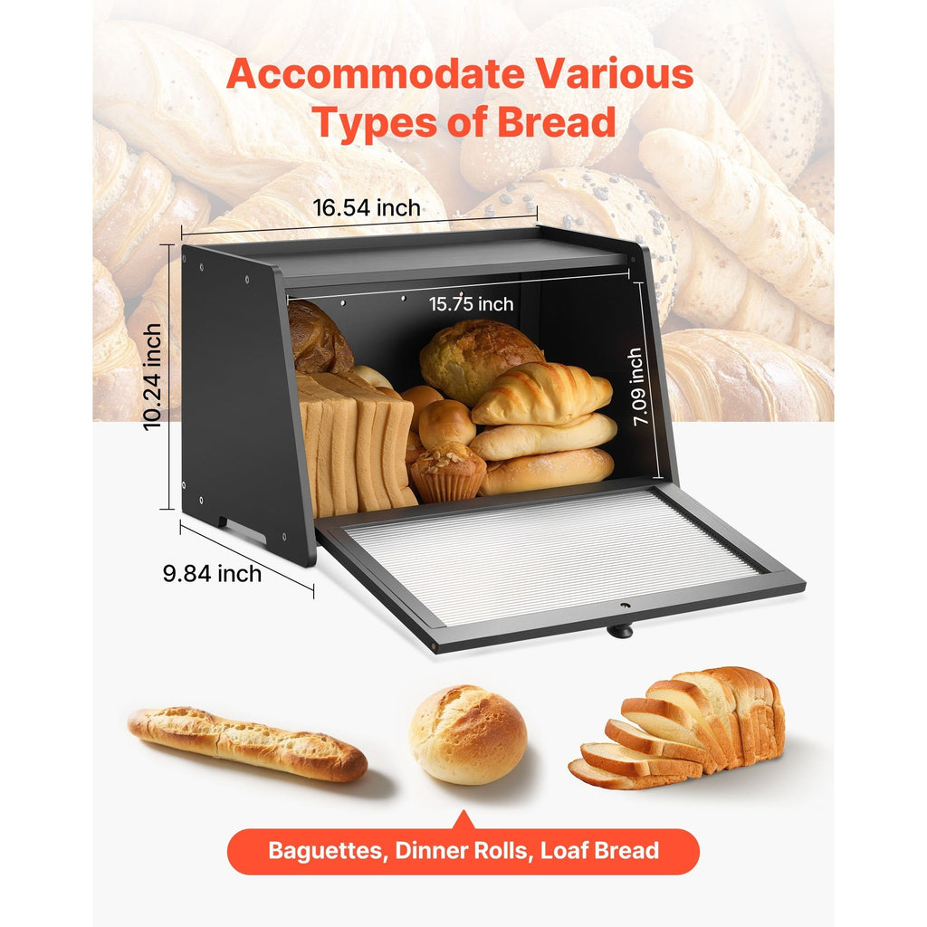 Space-Saving Countertop Bread Storage Box – fresh-bread countertop organization, VEVOR Bread Box for Kitchen Counter Large Capacity Bamboo Storage Container Single-layer Double-layer Black, designed for American homes, daily convenience and practical