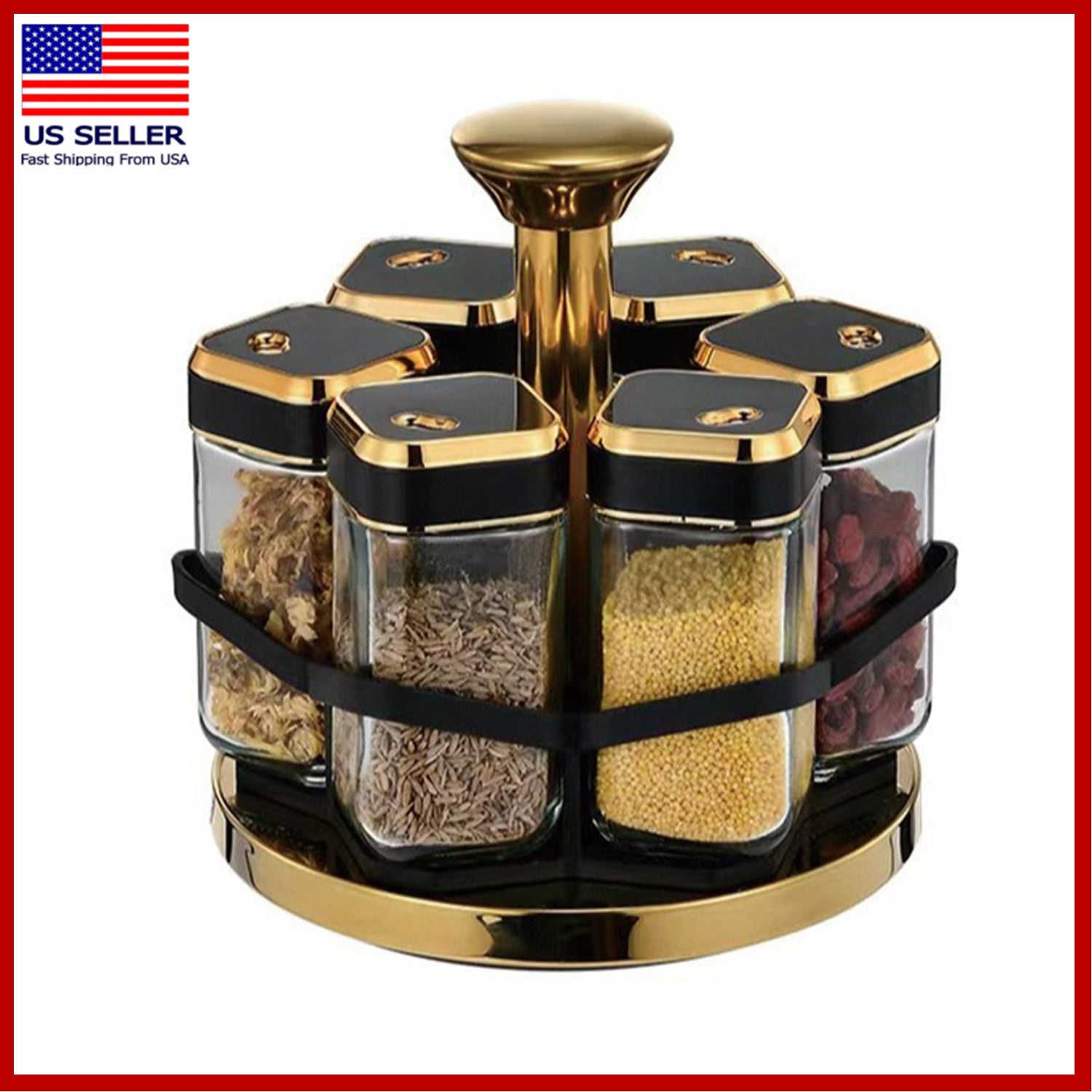 Kitchen Essential – Spice Carousel 360° Rotating Lazy Susan Organizer - Multipurpose Spice Rack & Condiment Holder with 6 Salt & Pepper Jars, Revolving Durable Storage Tray for Kitchen Acces