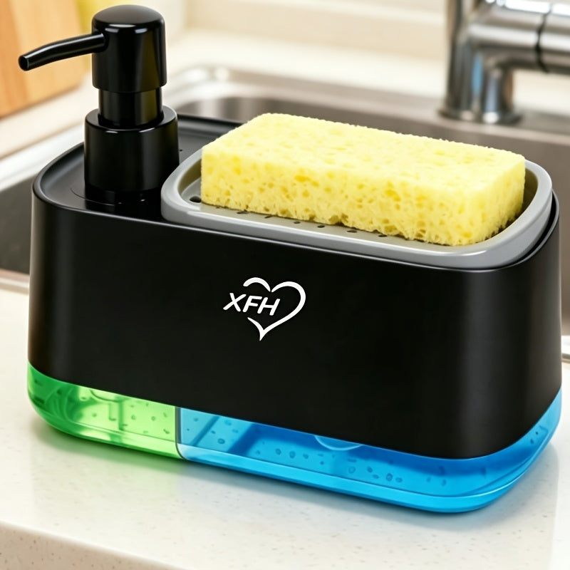 1pc Multi-Function Soap Dispenser with Built-In Sponge Holder - Leak-Proof Battery-Free Pump, Space-Saving Hygienic Hands-Free Design for Kitchen & Bathroom Countertop Organizer - Durable Rectangular Soap Dispensers for or Gift