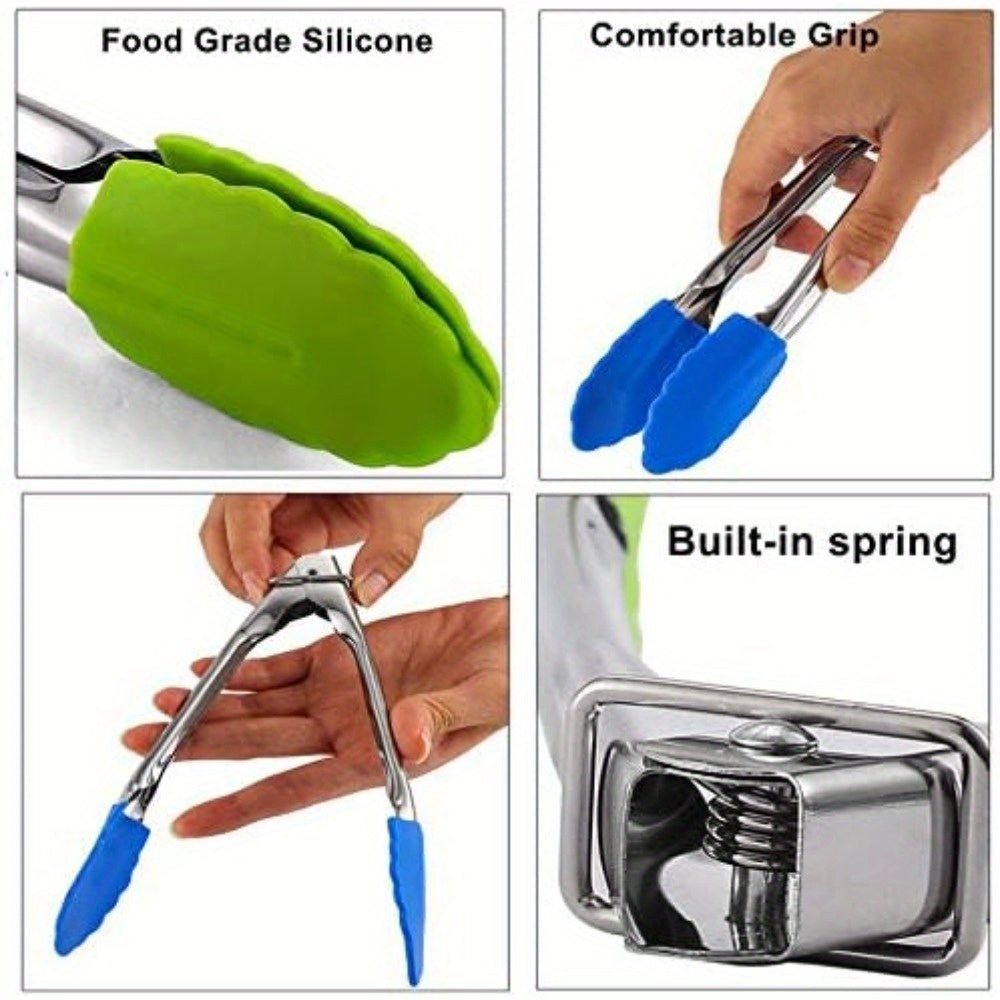 Kitchen Essential – Set of 6 Mini Silicone Tongs, 7 Inches Long, Ideal for Serving And Cooking, Perfect for Grilling, Kitchen Tools, Great As Christmas Presents for Modern US Homes, easy mea
