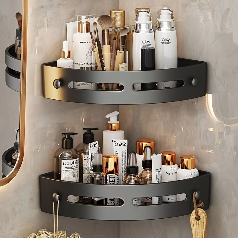 Bathroom Organizer – 2-Tier Corner Shower Caddy Organizer - Space-Saving, No-Drill Wall-Mounted Bathroom Storage Rack with Adhesive Mounts, Durable ABS Plastic, 2pcs Shower Shelves for Shamp