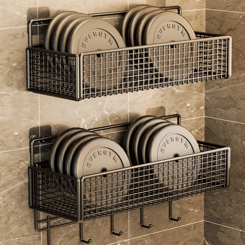 2pcs Easy Installation Bathroom Stainless Steel Shelf, Wall Hanging, Non-Tracking Stickers for Bathroom, Balcony, Kitchen And Toilet Storage, Drill-Free Wall Mounted Organizer, Shelf Baskets
