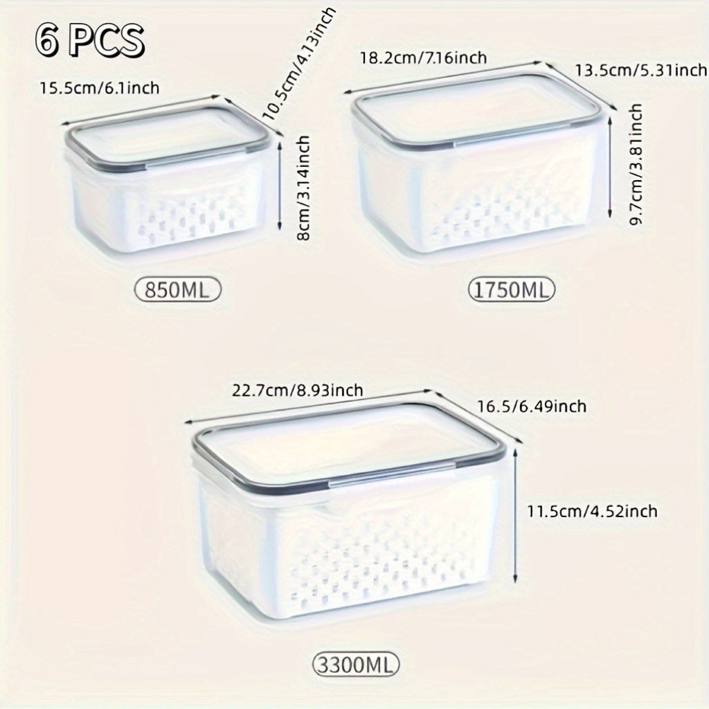 Easy-Access 6pcs Airtight Food Storage Containers – leak-resistant reusable meal prep, 6pcs 2 crisperboxes 2 drainbaskets 2-piecelid BPA-Free Plastic Food storage Containers Set withDrain Baskets, designed for American homes, daily convenience and pr