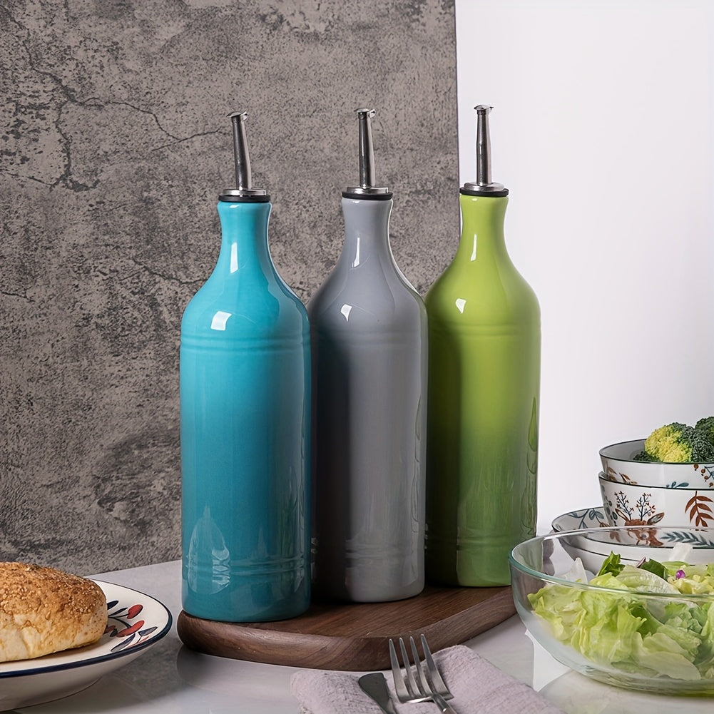 [Oil Dispenser Bottle] Sweejar Large Ceramic Olive Oil Dispenser Bottle, Opaque Oil Cruet Protects Oil To Reduce Oxidation, Storage Oil, Vinegar, Soy Sauce & Other Liquids, Pack Of 1, 24 Fl Oz