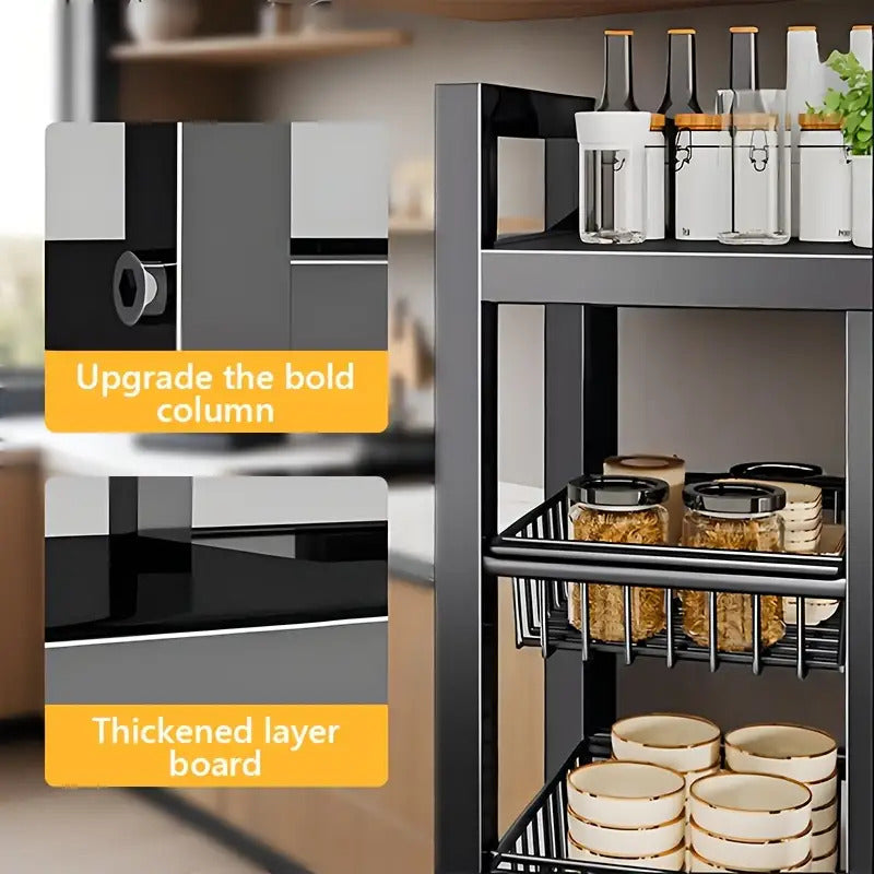 BCNVDUS Three-Layer Heavy-Duty Metal Kitchen Storage Rack with 360° Rotating Wheel - Freestanding Mobile Appliance, Bottle, Container Storage Rack - Easy-To-Clean Open Mesh Basket, Space-Saving Floor Design, Kitchen Organization And Storage