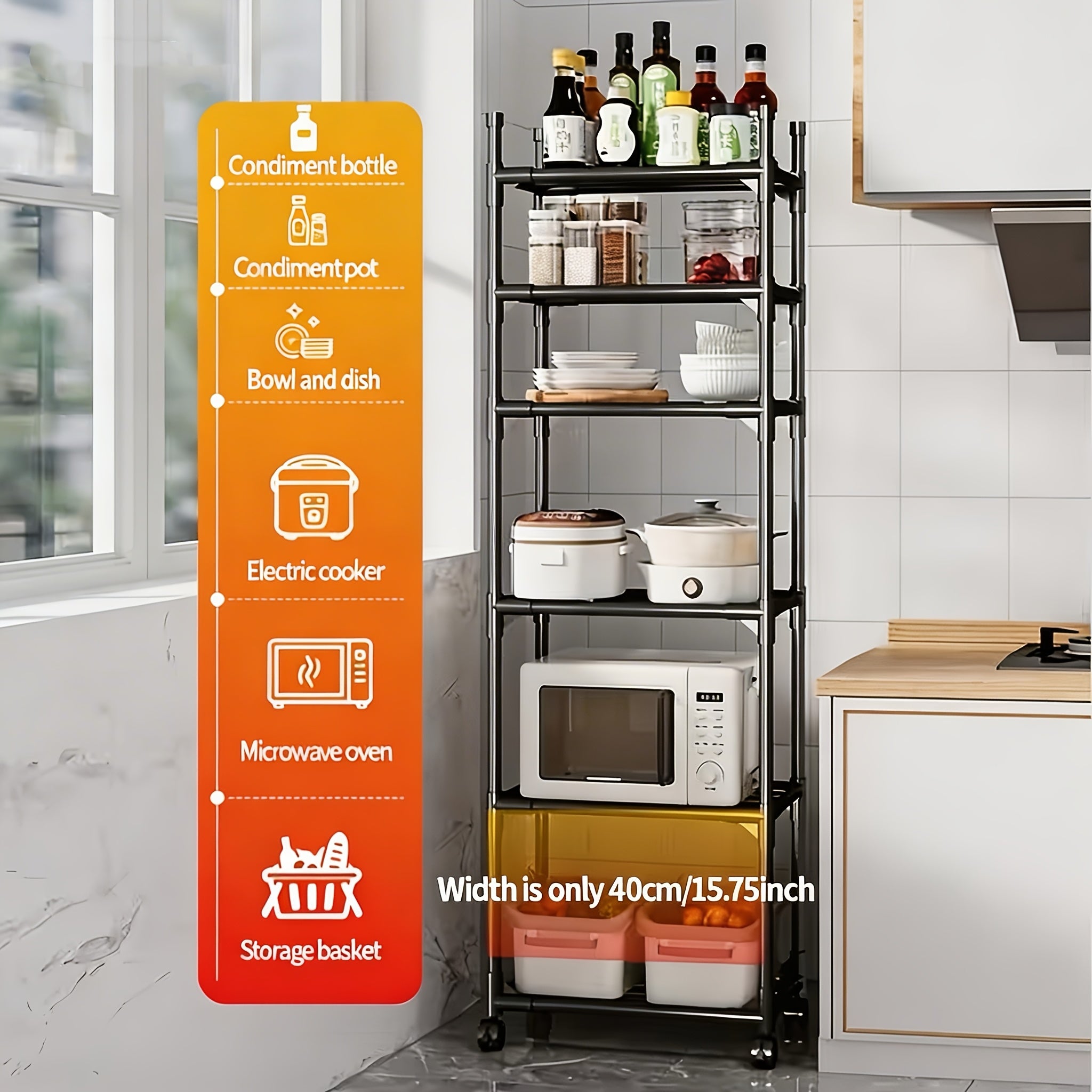 Versatile Adjustable Home Storage Rack – durable multi-purpose storage, 6-Tier Rotating Metal Storage Cart Adjustable Rolling Storage Shelf with Wheels Multifunctional Utility Trolley, designed for American homes, daily convenience and practical gift
