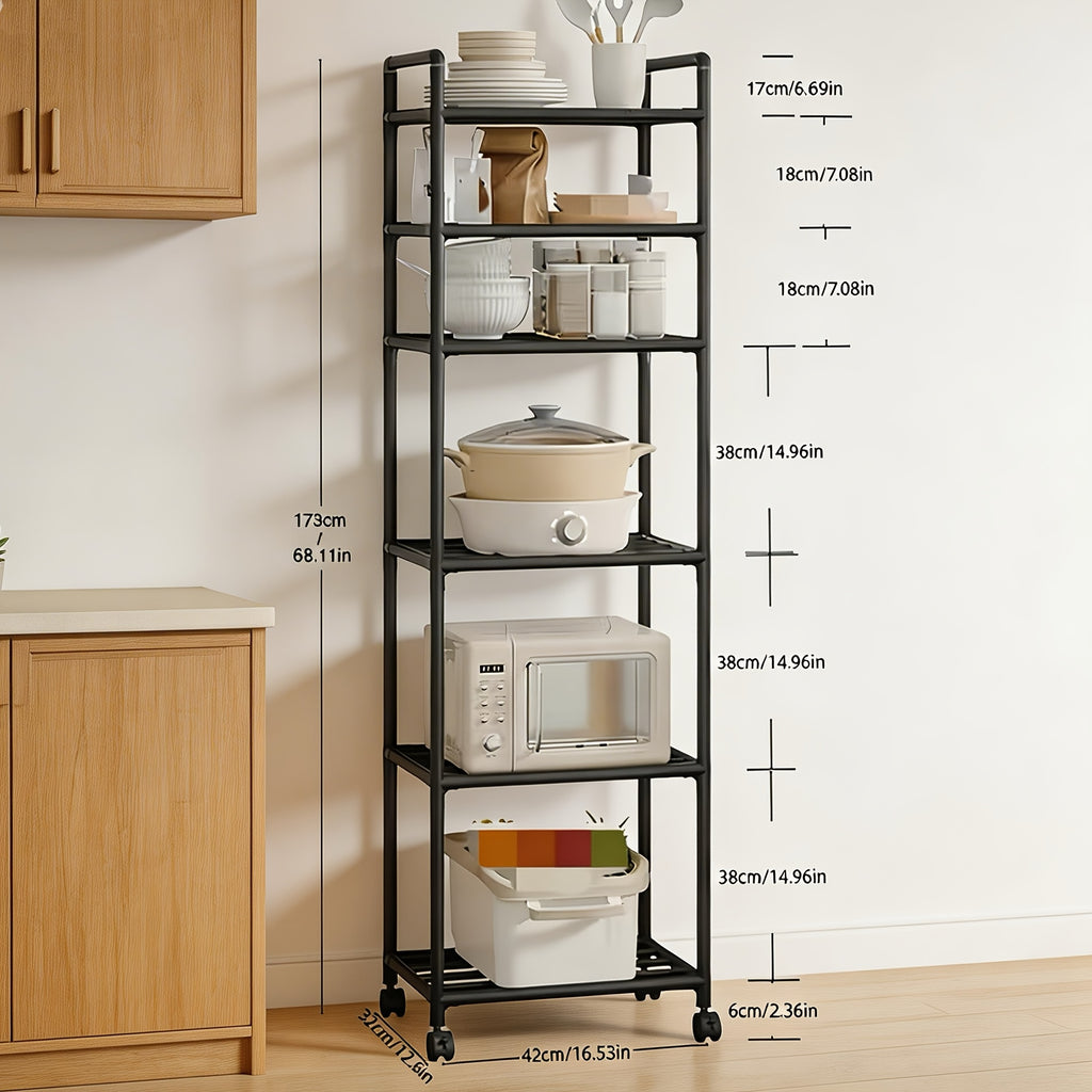 Versatile Adjustable Home Storage Rack – durable multi-purpose storage, 6-Tier Rotating Metal Storage Cart Adjustable Rolling Storage Shelf with Wheels Multifunctional Utility Trolley, designed for American homes, daily convenience and practical gift