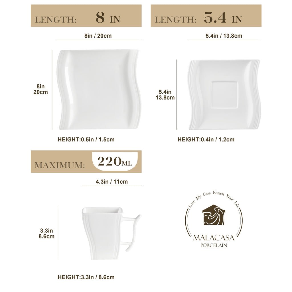 Compact 18pcs Reusable Drinkware Set – easy-access beverage storage, Small Plates Cups And Saucers Set 18pcs Square Plate Set For 6 Porcelain Dish, designed for American homes, daily convenience and practical gifting