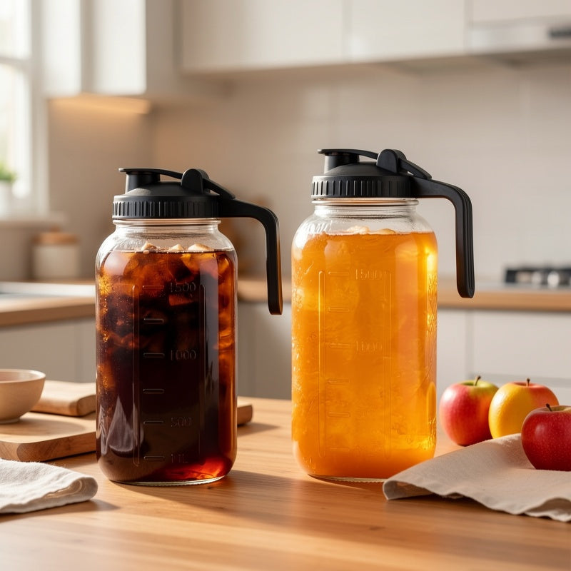 2/3-Pack, 64oz Mason Jar with Measurement Markings, Mason Jar Set, Cold Water Pitcher, Glass Pitcher with Handle and Lid