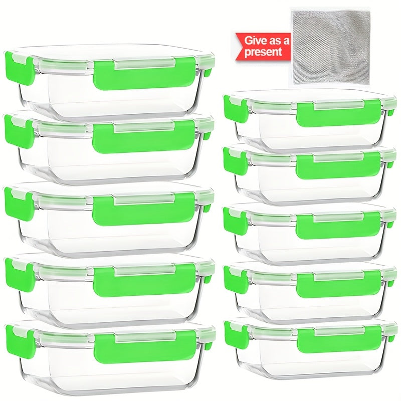 Drinkware – easy-access fridge organization, Set of 10 Glass Containers with Lids for Storage