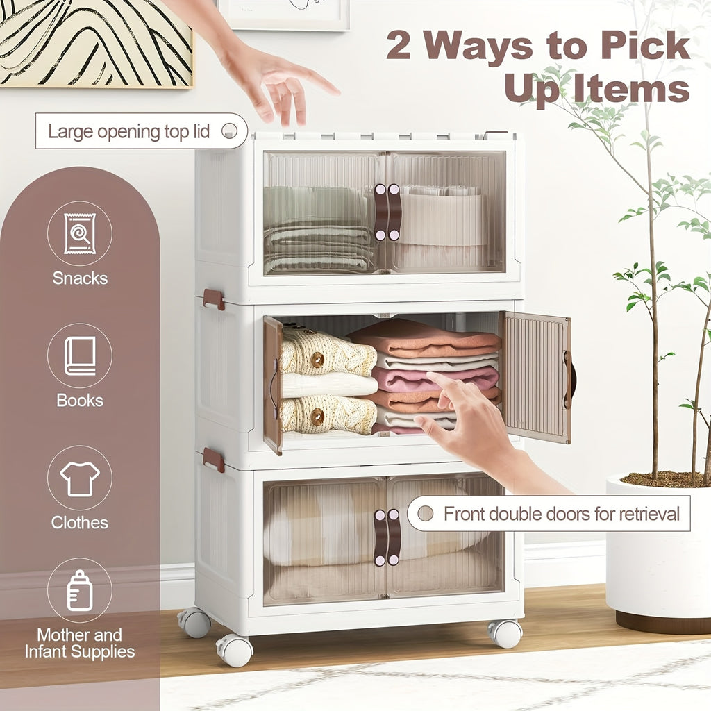 Premium 3pcs Stackable Storage Drawer – smooth-access cabinet organization, Bin with Drawers Stackable Storage Bins with Wheels Open Front Foldable Design for Home, designed for American homes, daily convenience and practical gifting
