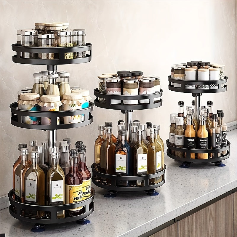 Revolving Kitchen Spice Rack Organizer Rotatable Detachable Turnable Spice Rack Seasoning Organizer Adjustable Height with Suction Cup Feet for Cabinet Kitchen Refrigerator Bathroom Pantry Countertop Vanity (Single Layer)