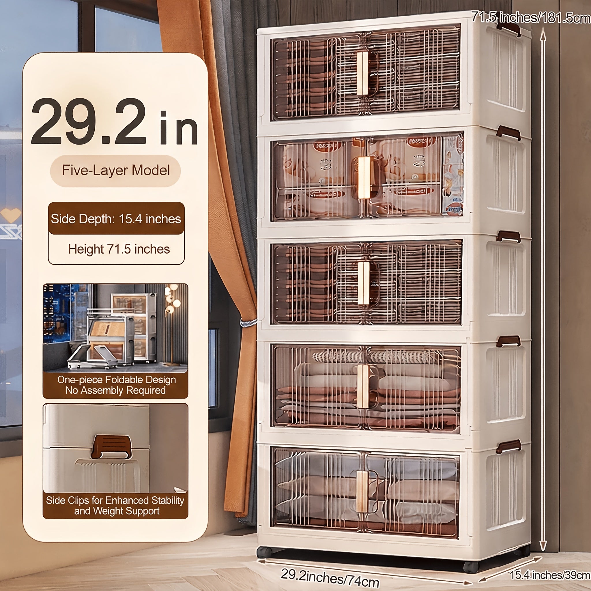 Versatile Stackable Home Storage Bins – portable space-saving storage, 29 2In Folding Storage Cabinet 3 4 5-Tier Extra Large Plastic Storage Bins with, designed for American homes, daily convenience and practical gifting