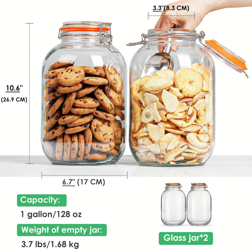 2-pack - Glass Wide-mouth Jar with Sealing Lid, 1 Gallon Wide-mouth Storage Jar with Hinged Lid, for Fermentation, Canning, Preservation, Kitchen Storage