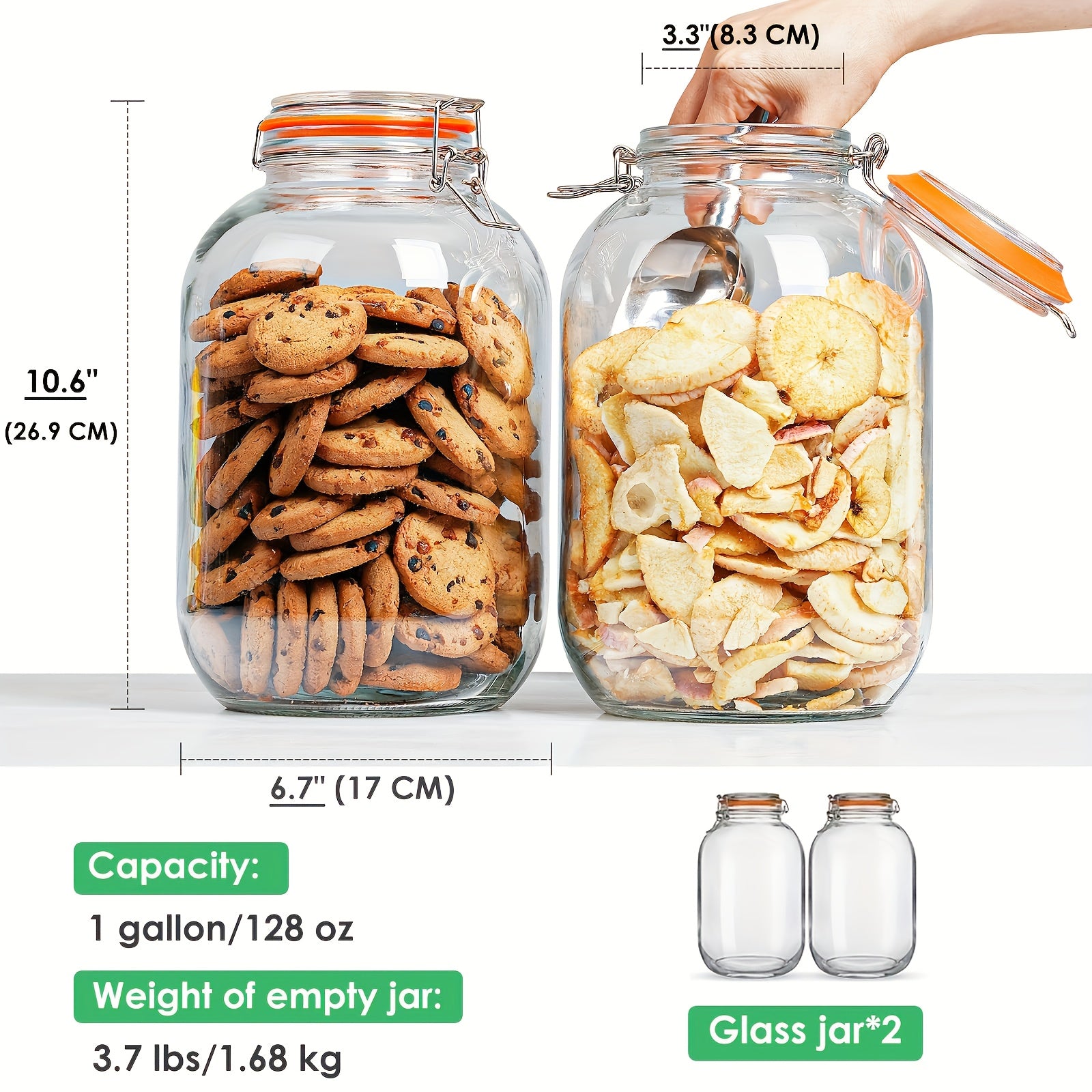 2-pack - Glass Wide-mouth Jar with Sealing Lid, 1 Gallon Wide-mouth Storage Jar with Hinged Lid, for Fermentation, Canning, Preservation, Kitchen Storage