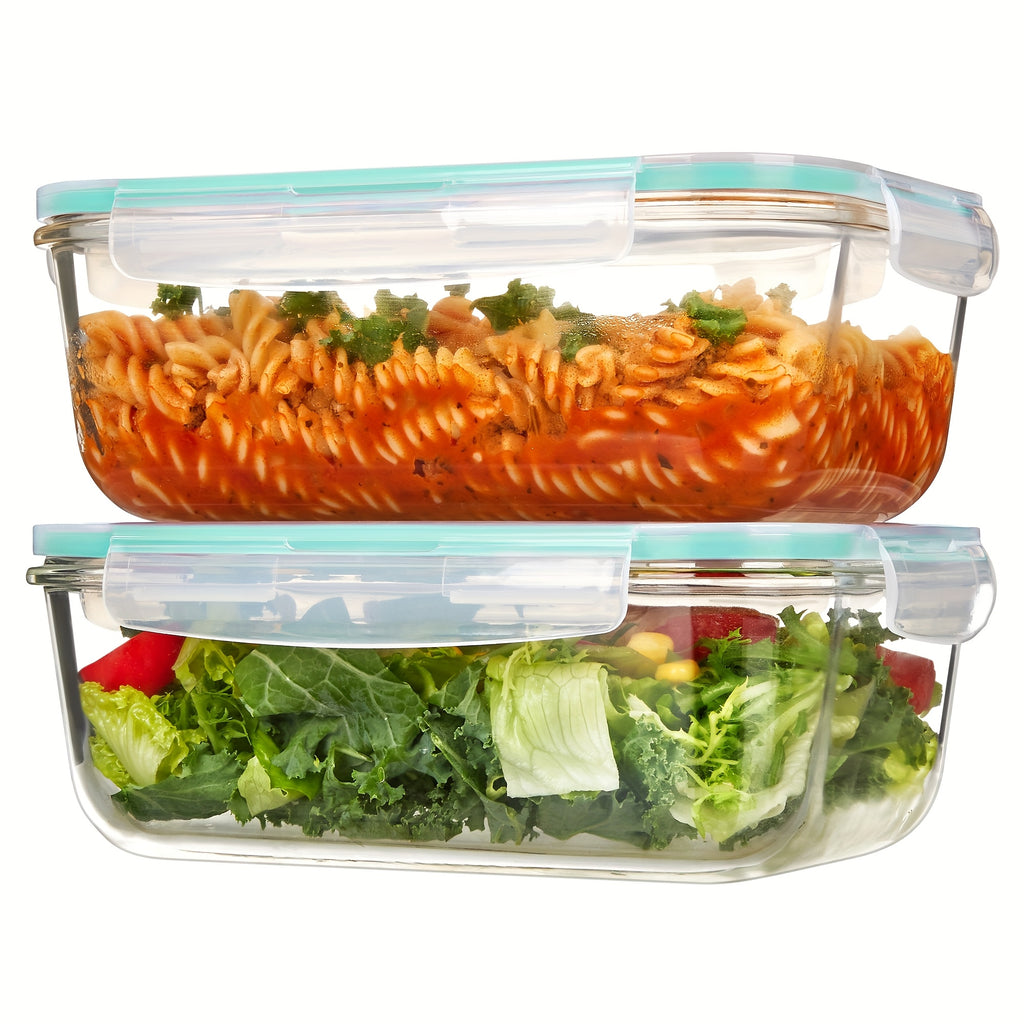 2Pack 1860ml/ 63oz Large Glass Storage Containers With Lids, Meal Prep Food Container Set With Snap Airtight Lid For Baking, Microwave, Oven, Leak Proof, For Freezer, Dishwasher