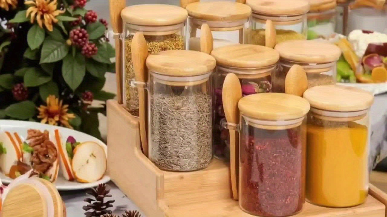 10pcs Glass Jars with Lids & Spoons - Airtight Sealed Containers Suitable for Spices, Salt, Sugar Storage, Lid & Spoon Lid for Camping, Picnic, BBQ, Restaurant Use - Tableware for and Commercial Use