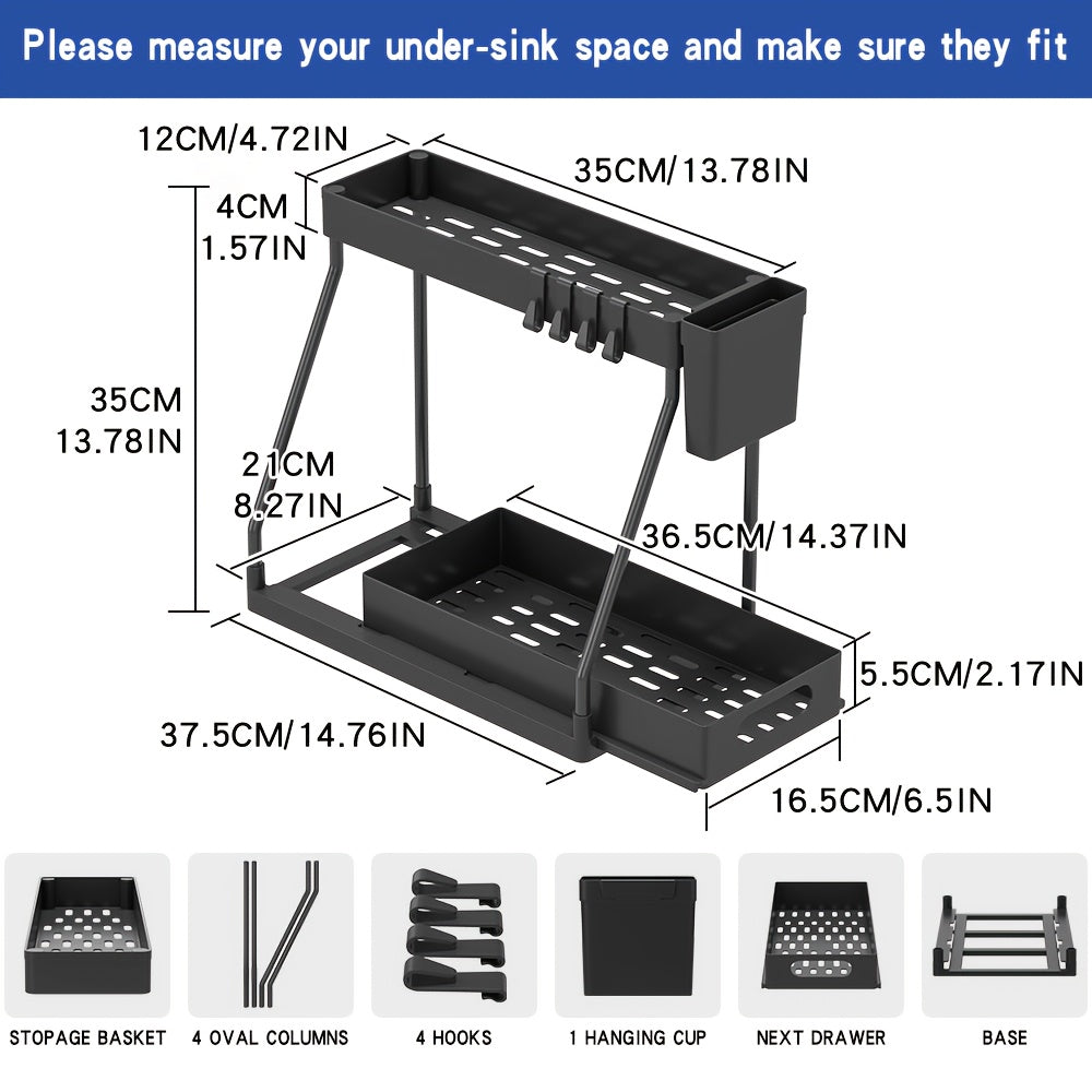 Home Organizer – 2pcs Under Sink Organizer with Sliding Shelves - Durable Pull-Out Cabinet Organize