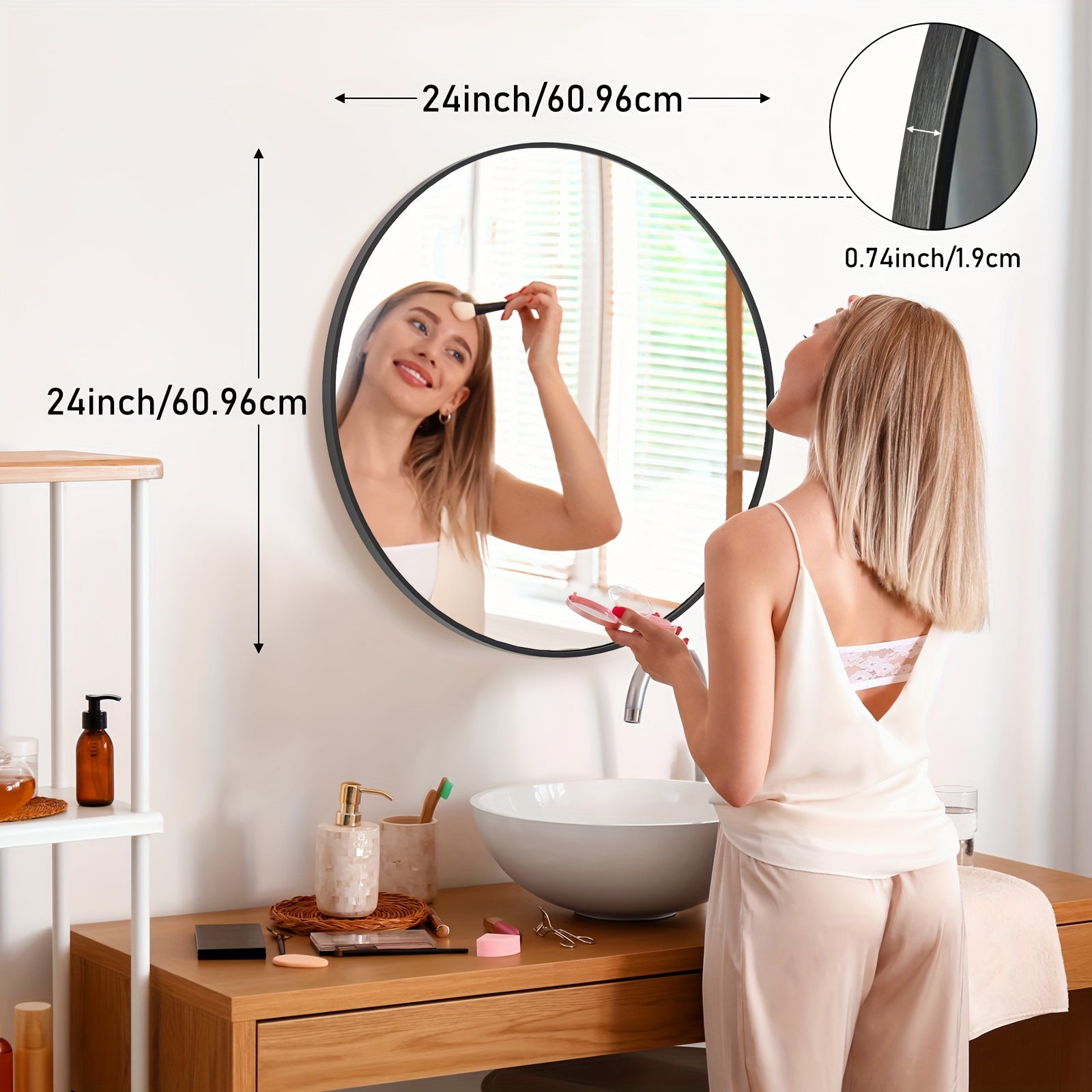 Area Rug – comfortable decorative floor coverage, Round Metal Wall Mirror with - Matte Frame