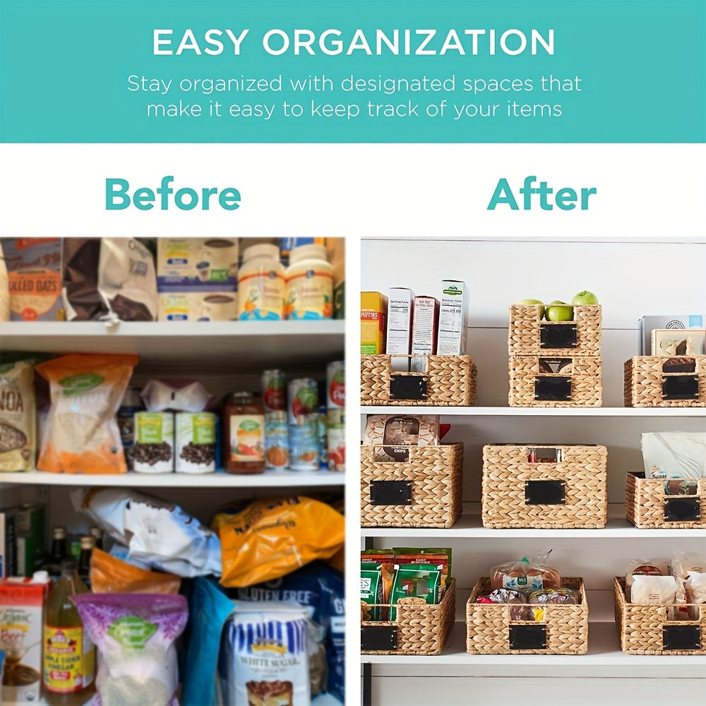 [Wicker Storage Baskets] Wicker Storage Baskets, 9" X 12" X 5", Set Of 4/2/1 With Chalkboard Labels And Handle- Natural, Woven Storage Bin Organizers For Bedroom Kitchen, Shelf Baskets