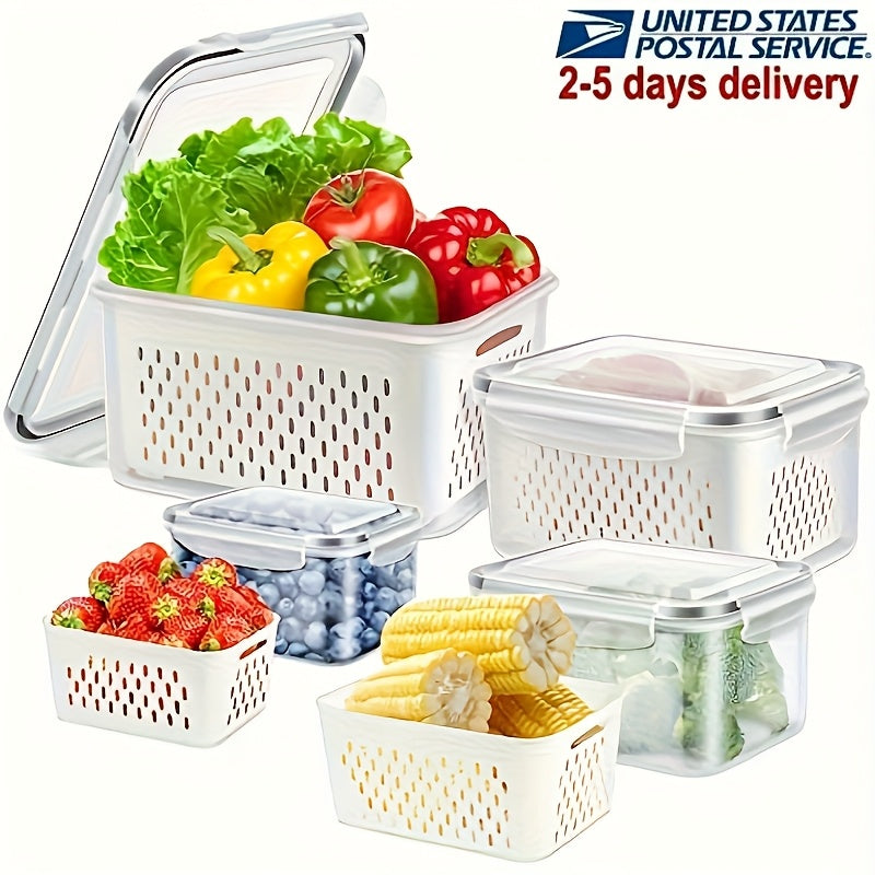 Versatile 6pcs Airtight Food Storage Containers – leak-resistant reusable meal prep, 6pcs 2 Crisperboxes 2 Drainbaskets 2-piecelid BPA-Free Plastic Food Storage Containers Set WithDrain Baskets, designed for American homes, daily convenience and prac