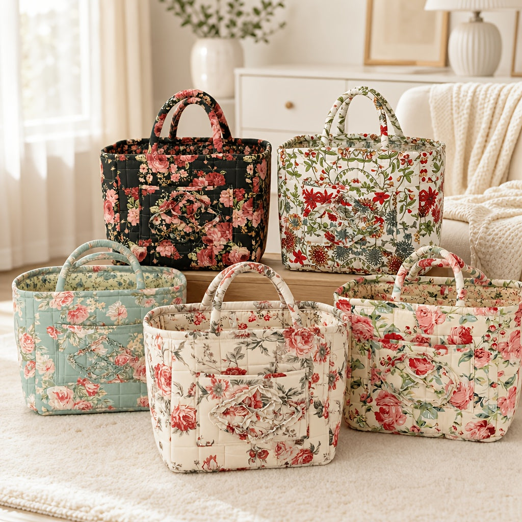 Modern Adjustable Home Storage Rack – durable multi-purpose storage, Large Floral Series Storage Basket Vintage Quilted Floral Portable Large-Capacity Home Storage Basket Suitable, designed for American homes, daily convenience and practical gifting