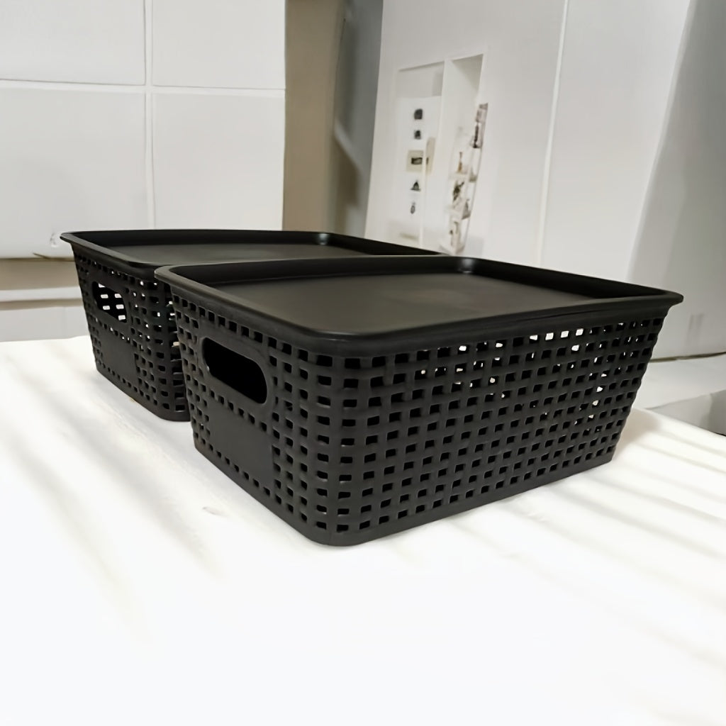 Versatile 2pcs Stackable Storage Drawer – smooth-access cabinet organization, 2pcs 4pcs 6pcs Multi-function Plastic Storage Basket with Lid Organizing Container Knitted Storage Organizer, designed for American homes, daily convenience and practical g