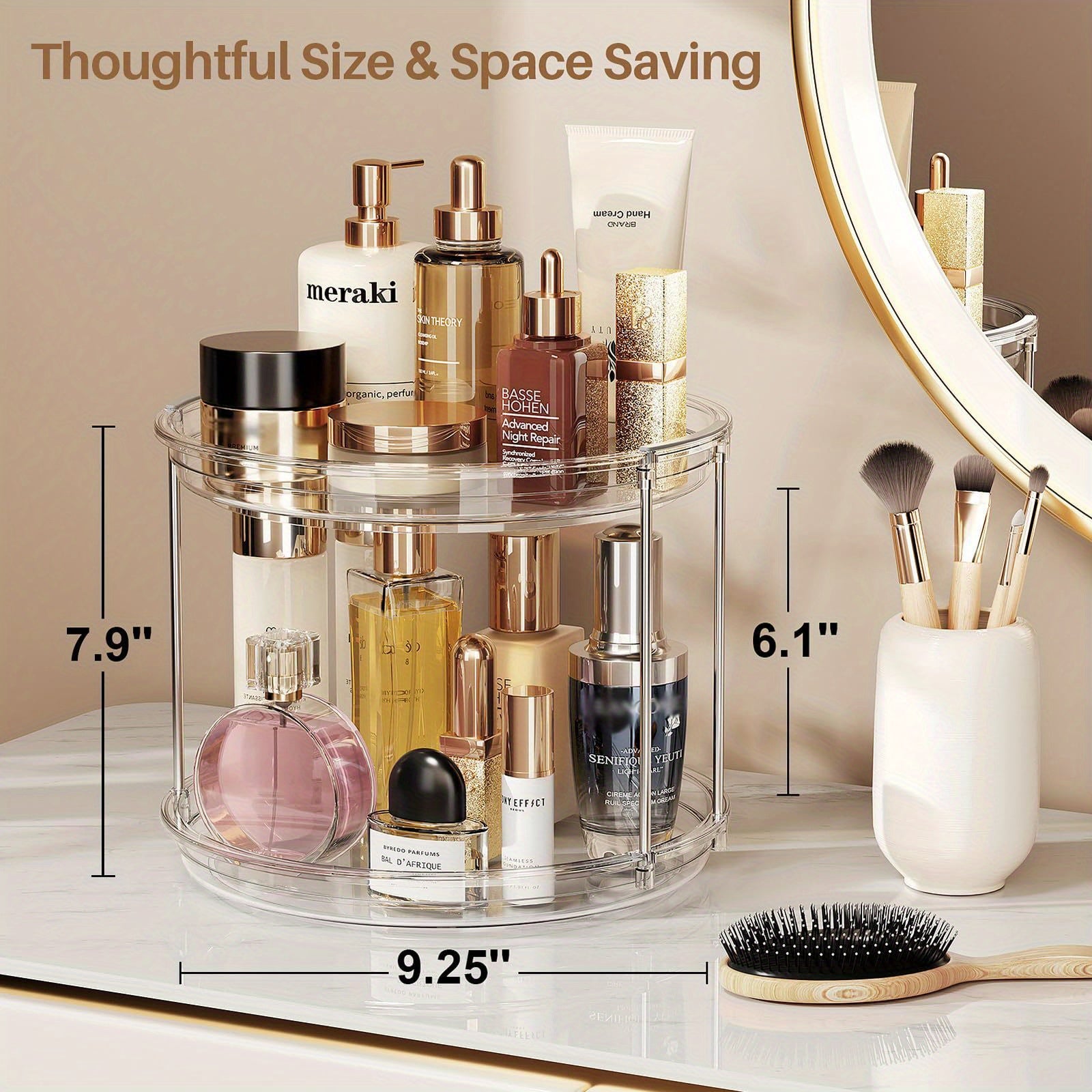 Kitchen Essential – A 2-Tier Rotating Multifunctional Countertop Turntable Designed for Storing Seasonings And Cosmetics, Featuring a 360-Degree Rotation And an Anti-Slip Base, Ideal for Use