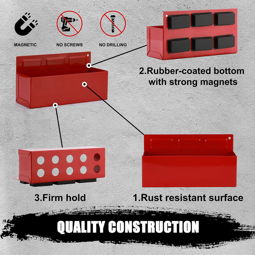 Kitchen Essential – 2pcs Magnetic Tools Holder, Aerosol Spray Can Bottle Organizer Racks, Fits for Bottles, Cans, Tools, for Kitchen, Garage, Cart, Tool Chest, Red And Black, No Holes Limit,