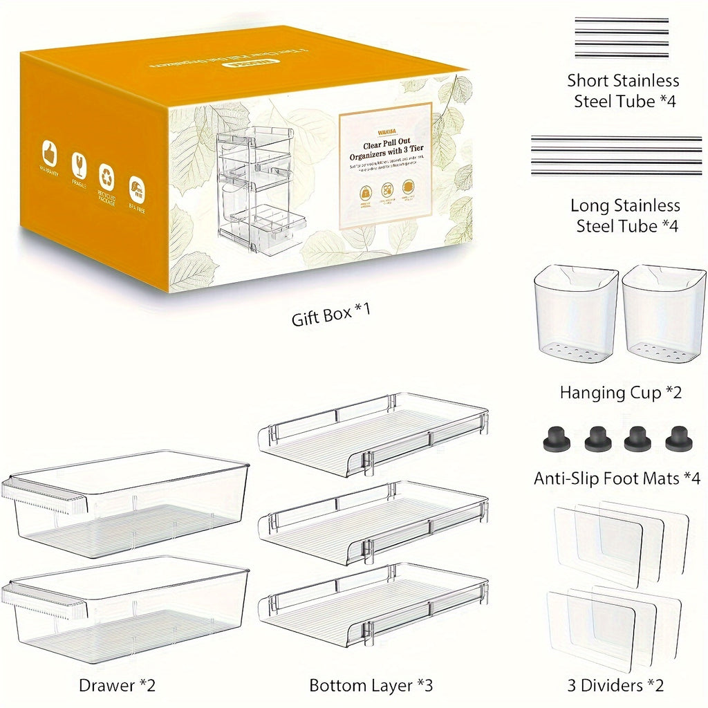 Compact 1pc Home Storage Organizer – space-saving everyday organization, 1pc Space-Saving Pull-Out Organizer - 3-Tier Clear Storage With Adjustable Dividers Multi-Purpose Slide-Out Under, designed for American homes, daily convenience and practical g
