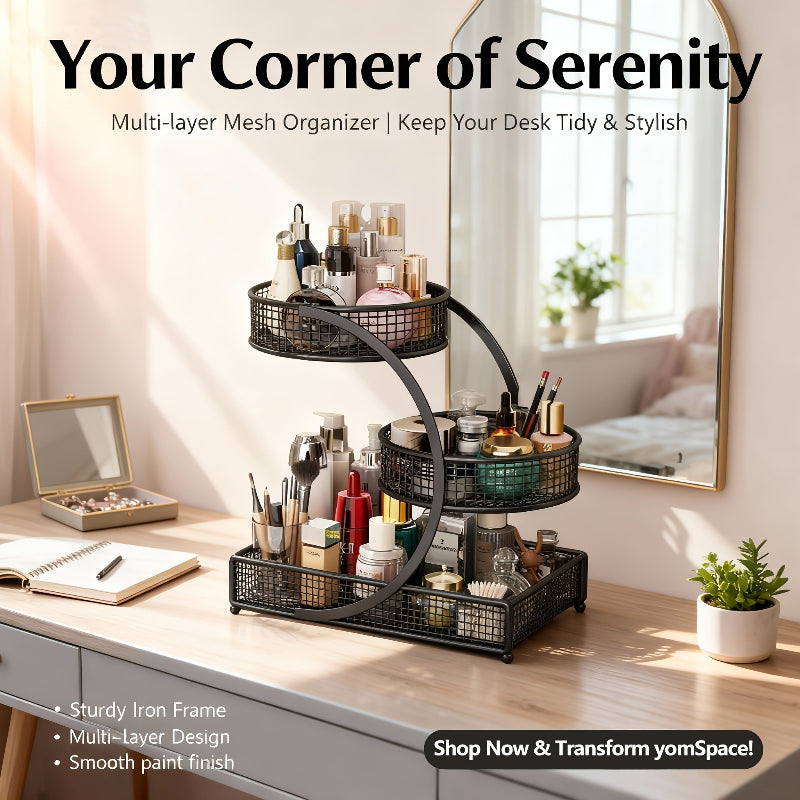 Versatile Adjustable Home Storage Rack – durable multi-purpose storage, 2-Tier 3-Tier Lightweight Metal Cosmetic Organizer with Round Baskets Welded Construction Anti-Rust Finish Space-Saving, designed for American homes, daily convenience and practi