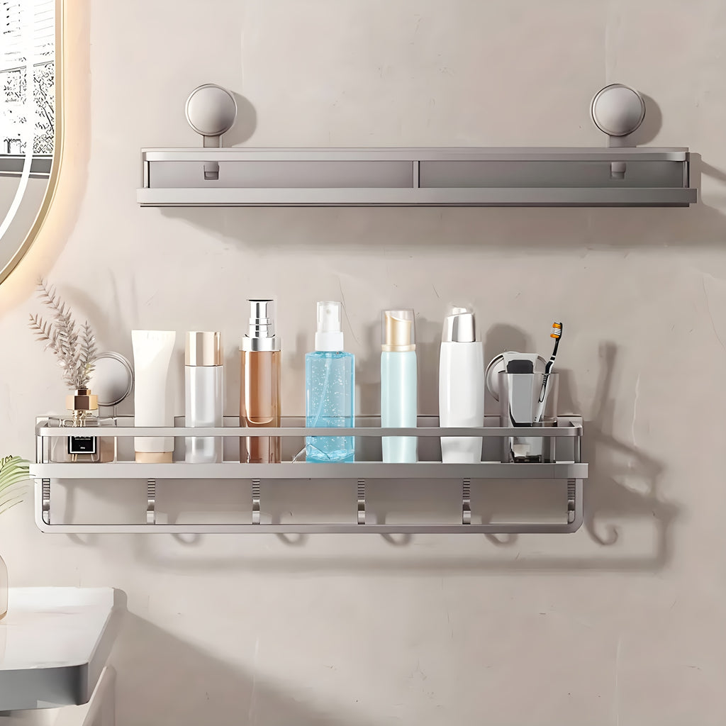Bathroom Organizer – 1pc Easy-Install Suction Cup Shower Caddy, Wall-Mounted Organizer for Shampoo & Soap with Towel Holder, Heavy-Duty Floating Shower Shelve for Shower Accessories - Strong
