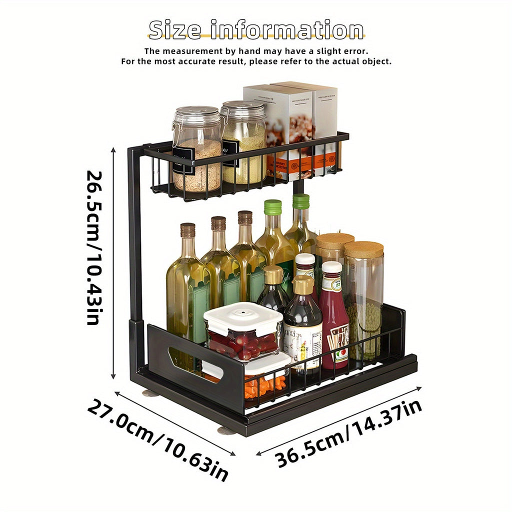 Kitchen Essential – 1/2pcs 2-story kitchen sink storage containers，push-pull cabinet organizer, kitchen and bathroom organizers and storage, study, tabletop, metal sliding drawers, practical