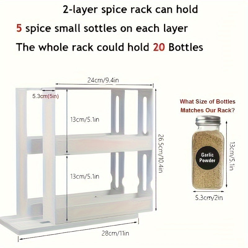 1 Large Capacity Kitchen Organizer - 2-Tier Rotating Spice Rack, Suitable for Countertops and Cabinets, Multi-functional Pull-out Storage Rack