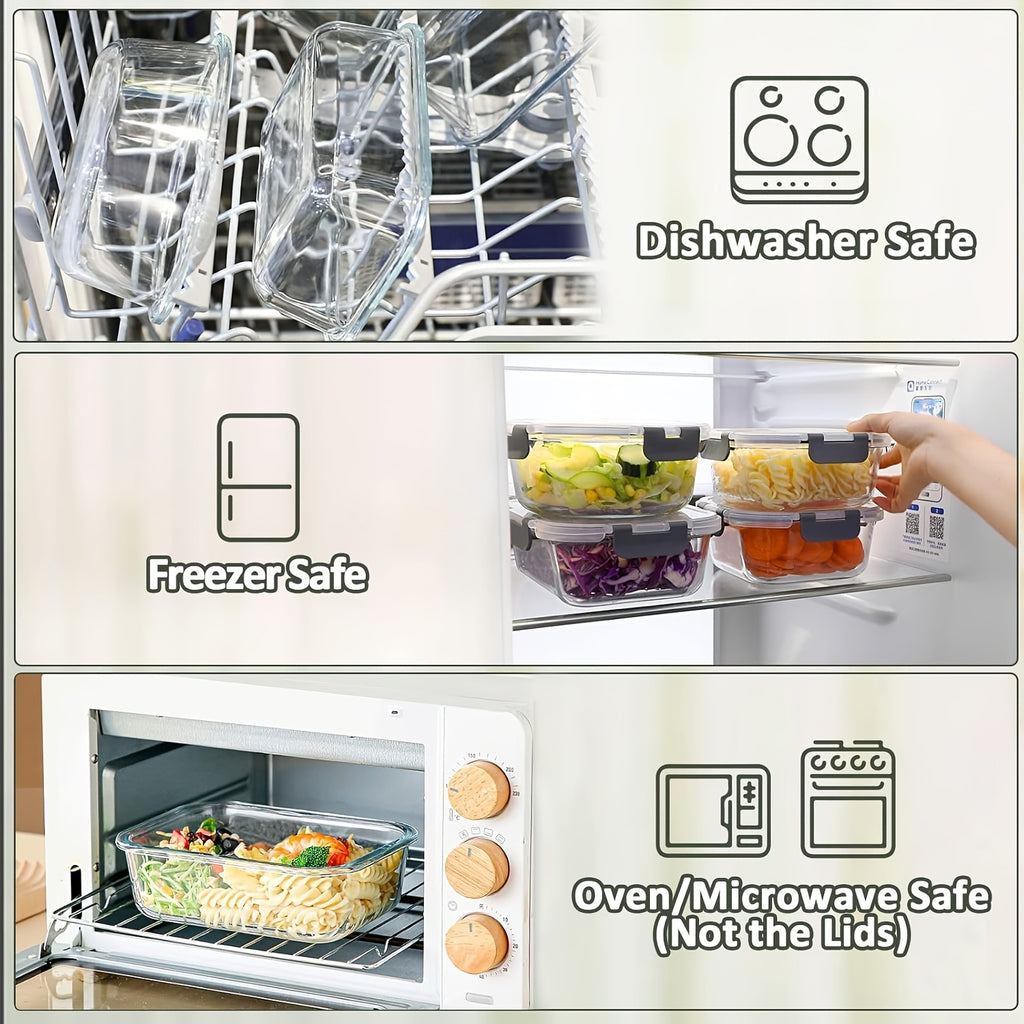 Multi-Purpose 24pcs Glass Meal Prep Container Set – leak-resistant lids, reusable kitchen meal-prep storage, designed for American kitchens, pantries, apartments, home organization, daily use and practical gifting