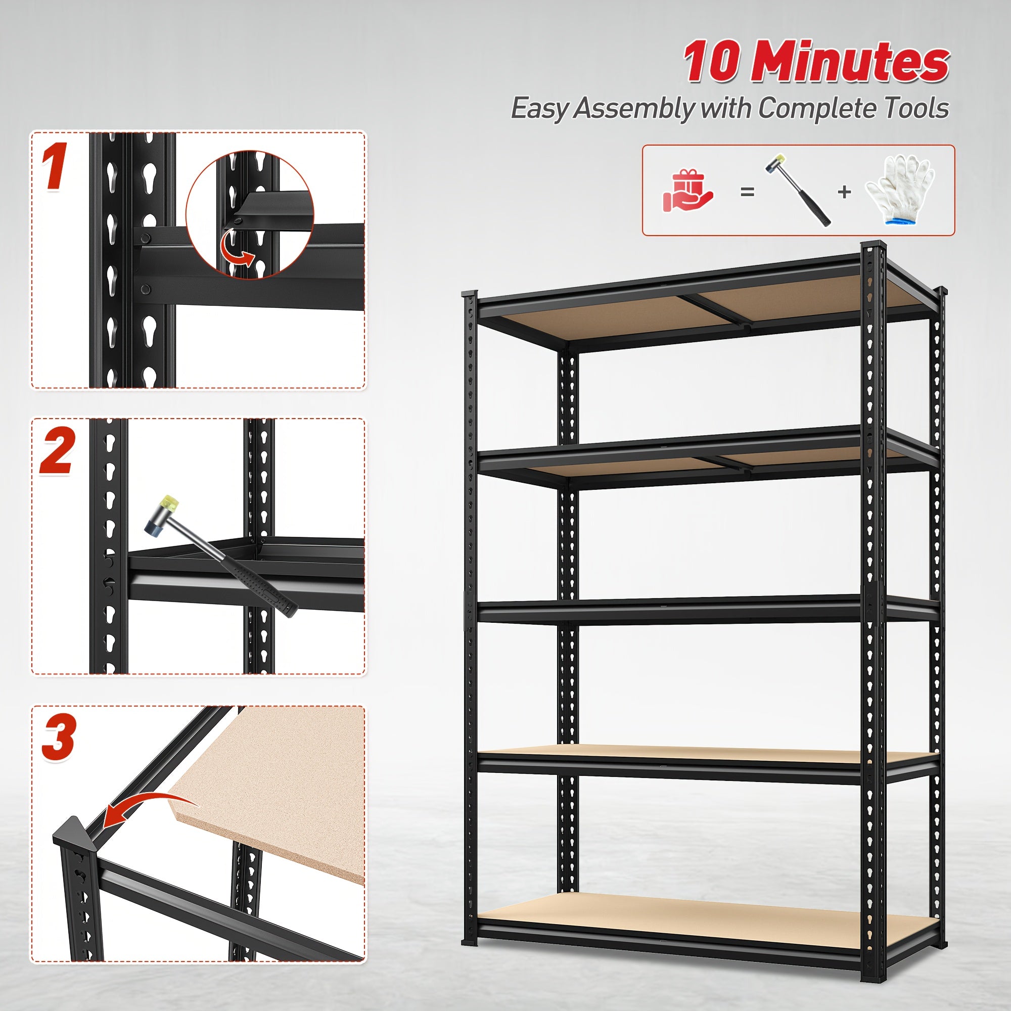 Versatile 5 Tier Adjustable Home Storage Rack – durable multi-purpose storage, 2000LBS Garage Shelving 72 H Storage Shelves Heavy Duty Shelving 5 Tier Metal Shelves, designed for American homes, daily convenience and practical gifting