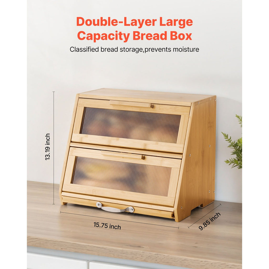 Space-Saving Countertop Bread Storage Box – fresh-bread countertop organization, VEVOR Bread Box for Kitchen Counter Large Capacity Bamboo Storage Container Single-layer Double-layer Black, designed for American homes, daily convenience and practical