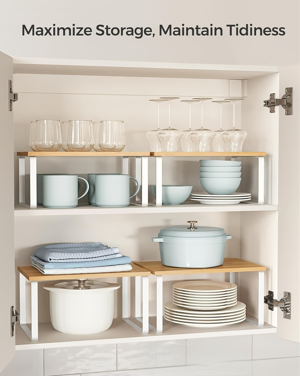 Premium Adjustable Home Storage Rack – durable multi-purpose storage, Set of Two Adjustable And Stackable Shelf Organizers - Versatile Wooden Storage Rack for, designed for American homes, daily convenience and practical gifting