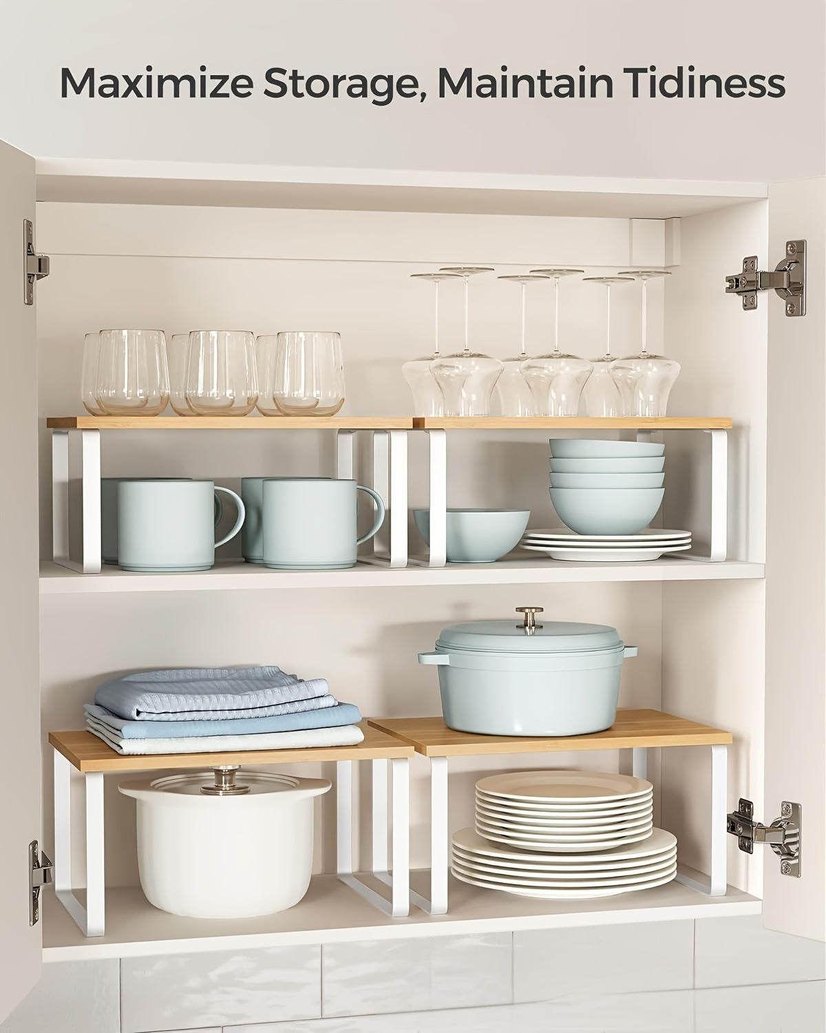 Premium Adjustable Home Storage Rack – durable multi-purpose storage, Set of Two Adjustable And Stackable Shelf Organizers - Versatile Wooden Storage Rack for, designed for American homes, daily convenience and practical gifting