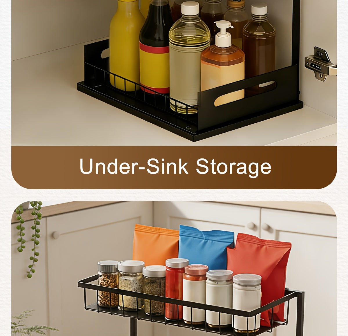 Kitchen Essential – 1/2pcs Kitchen Organizers And Storage, Kitchen Accessories, Utility Racks, Under Sink Organizer, Pull Out Cabinet Organizer, 2 Tier Slide Out Sink Shelf, Cabinet Storage