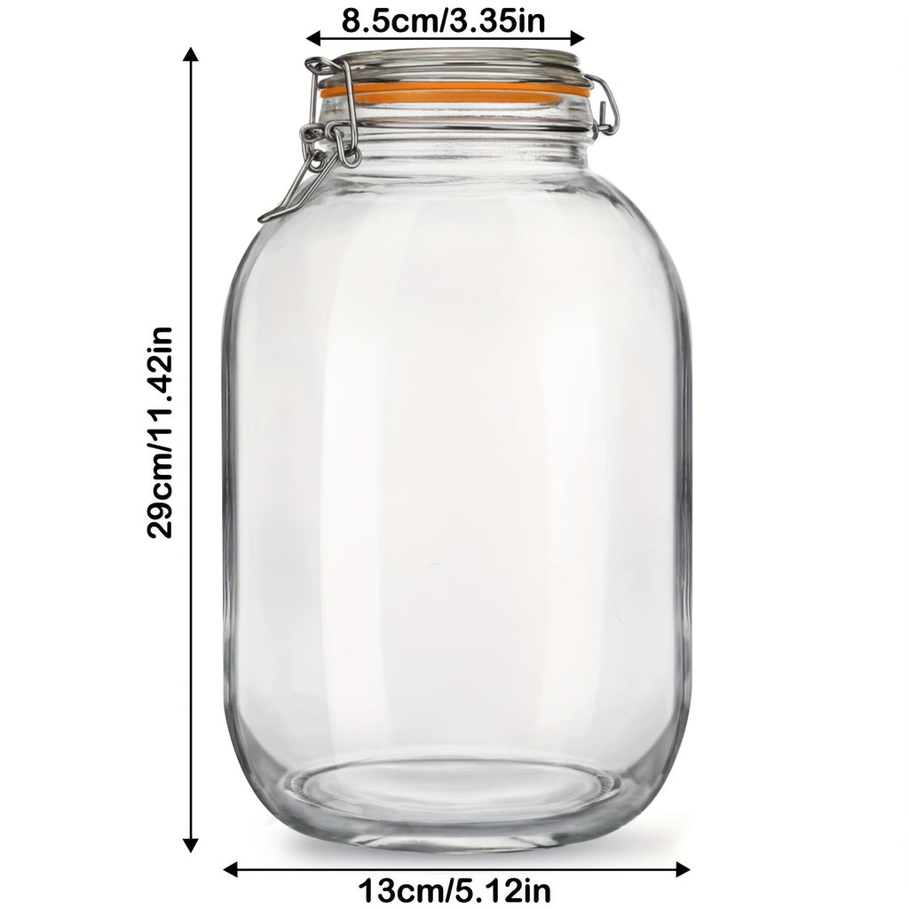 Glass Jars with Airtight Lids, 2 Pack - 1 Gallon Wide Mouth Storage Mason Jars with Hinged with 1 Replacement Silicone Gaskets for Fermenting, Canning, Preserving Christmas Day Item Decoration