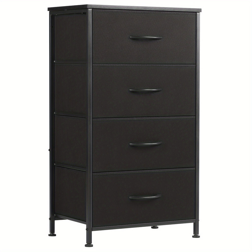 4-Drawer Dresser Organizer Storage Drawers, Chest of Drawers with Fabric Bin, Steel Frame, Wood Top, Use for Lab, Closet, Black/Brown/White/Gray to Choose