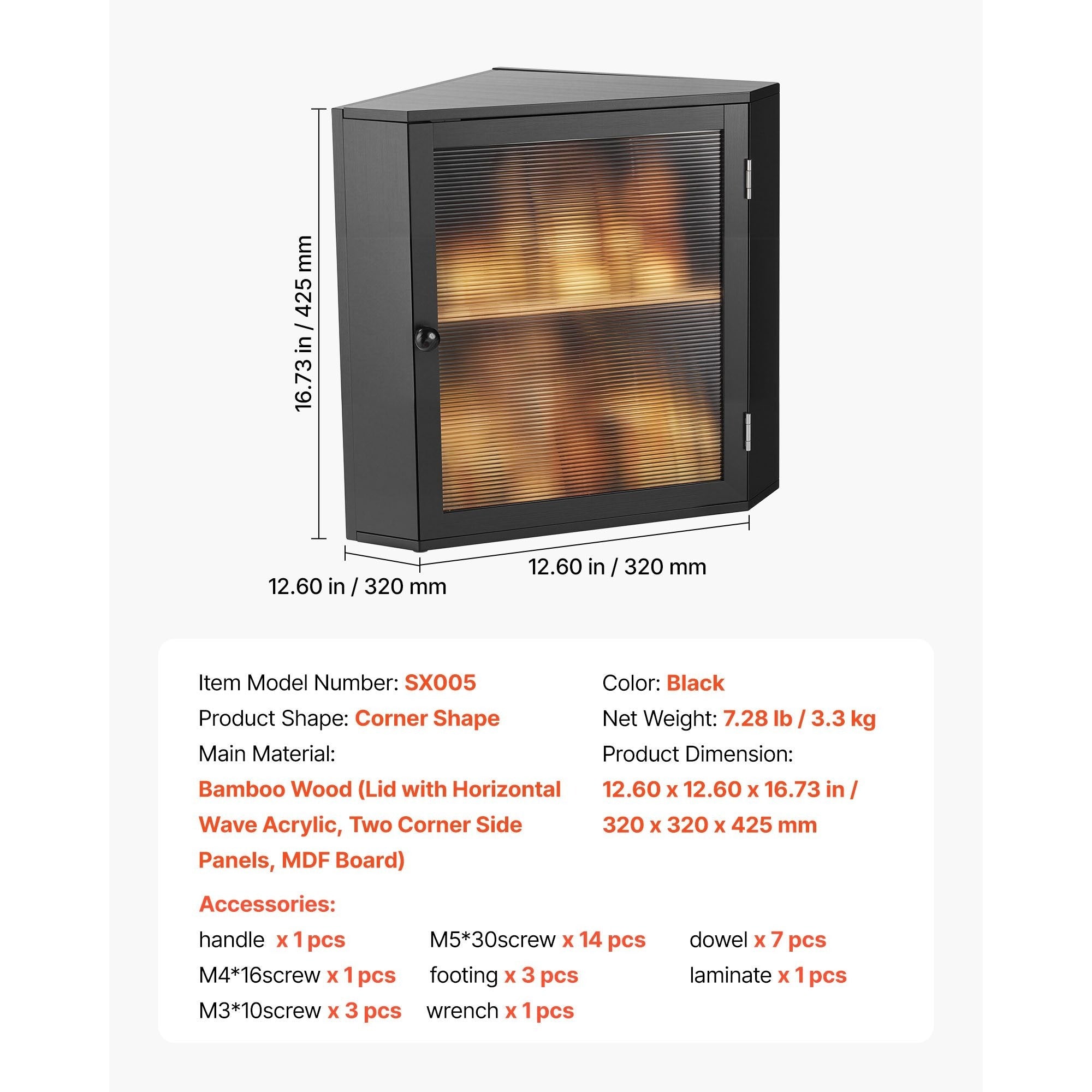 VEVOR Corner Bread Box for Kitchen Counter Double Layer Bamboo Storage Container Black / Natural