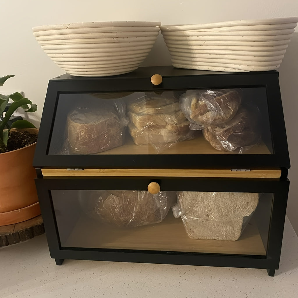 Premium Countertop Bread Storage Box – fresh-bread countertop organization, Double Layer Large Bread Box for Kitchen Counter Wooden Large Capacity Bread Storage Bin, designed for American homes, daily convenience and practical gifting