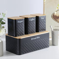 Compact Airtight Storage Jar Set – clear reusable pantry storage, Black Bread Bin with 3 Square Canisters, designed for American homes, daily convenience and practical gifting