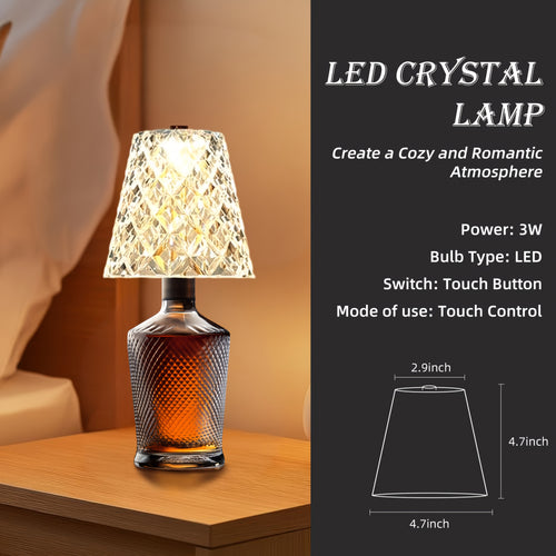 Ambient Home Decor – Crystal Clear Bottle Light, Table Lamp, Rechargeable LED Wine Lamp, Acrylic Lampshade, 2000Mah, 3 Colors, Bottle Lamp for Modern US Homes, relaxing room atmosphere, Vers