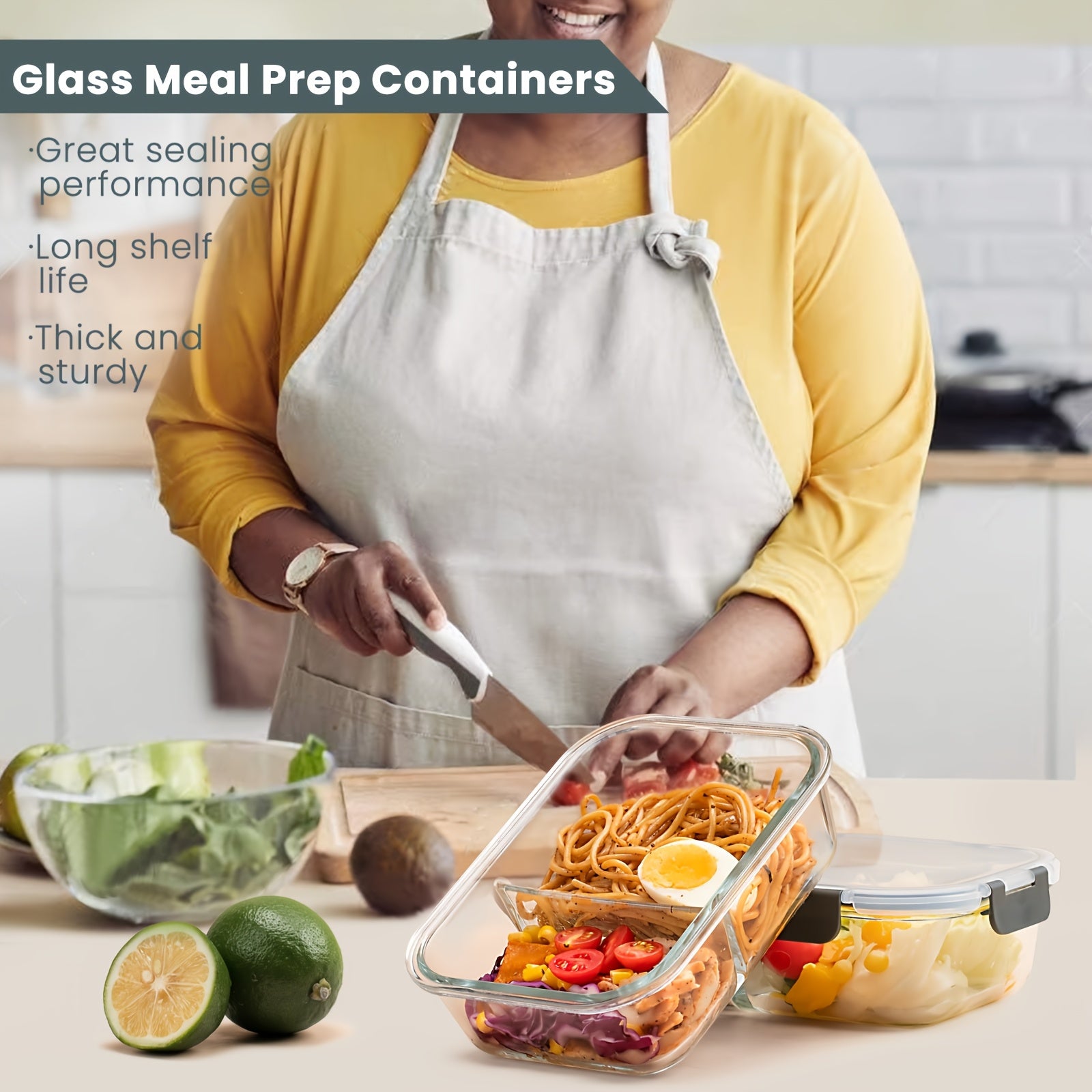TYKOON 5/9pcs Glass Meal Prep Containers with Upgraded Snap-Lock Lids, 30/36oz Glass Food Storage Containers, 2-Compartment Set, Leak-Proof & Microwave, Oven, and Fridge Safe