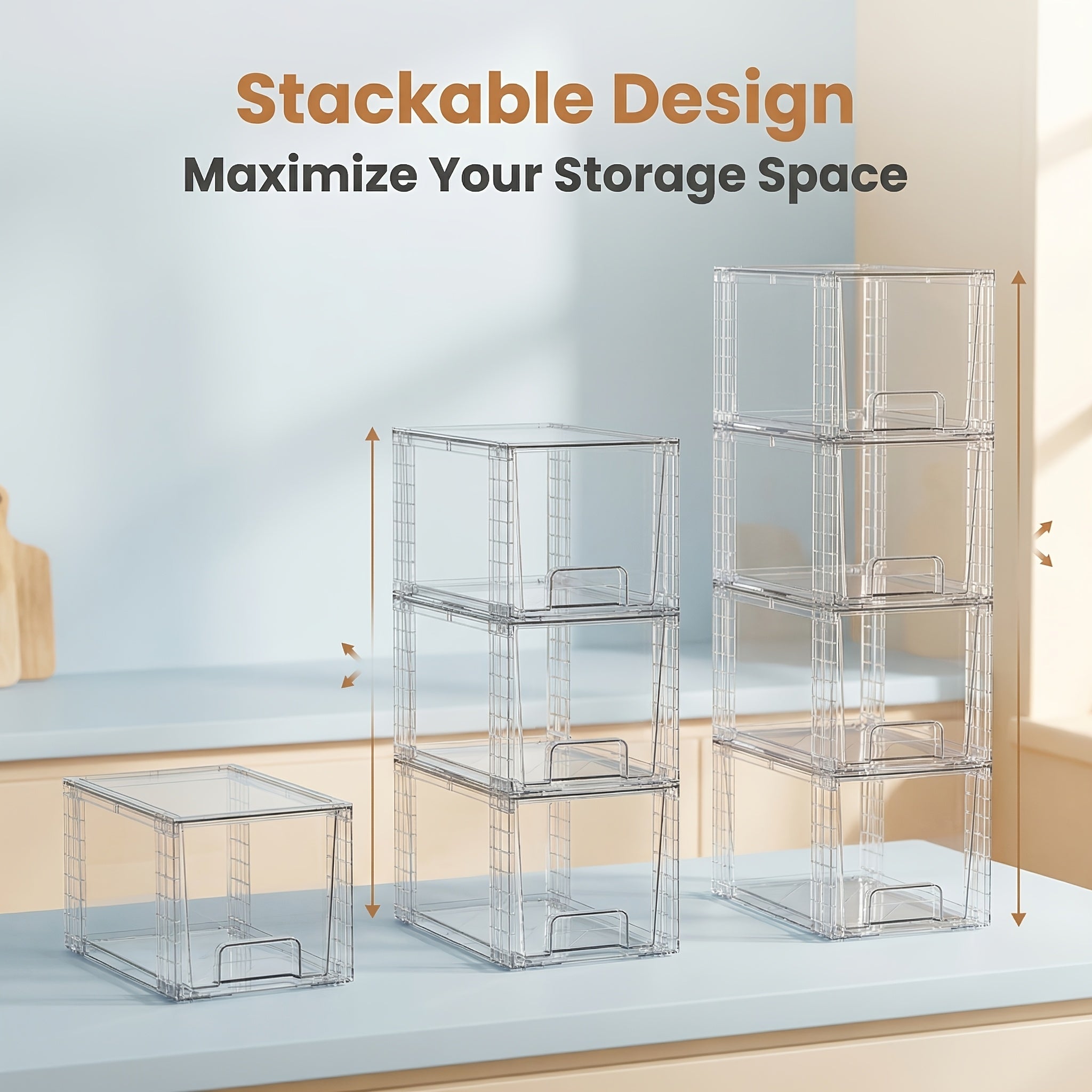 Home Organizer – 2 4 6 8 Packs Drawer Style Storage Cabinet Stackable Storage Drawers Easily