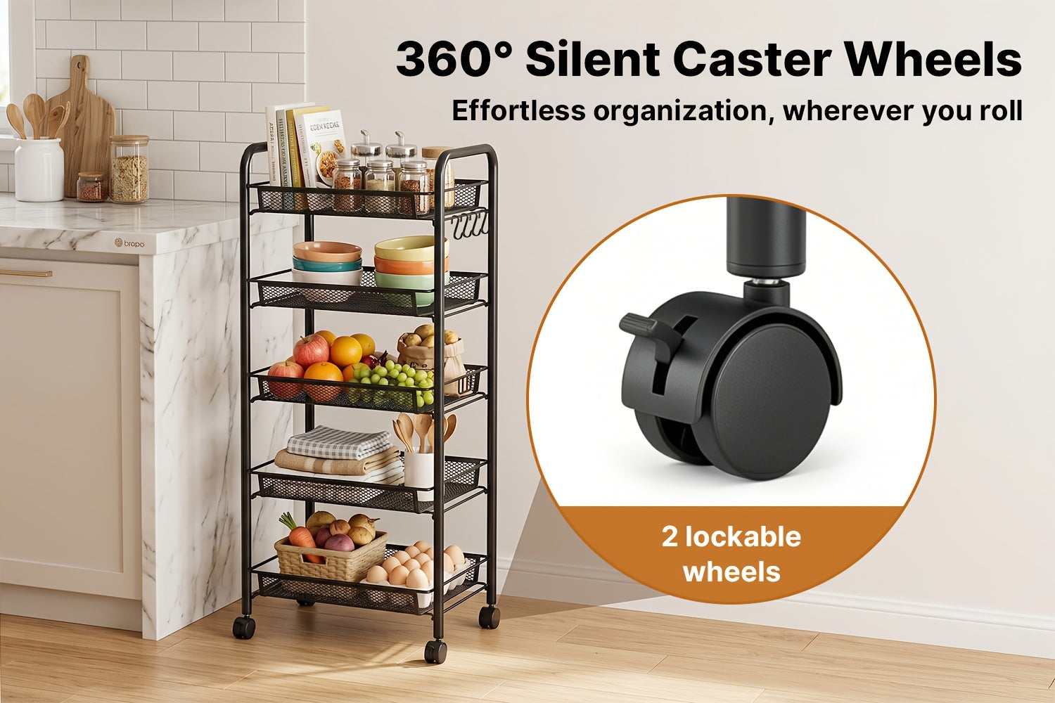 Versatile Adjustable Home Storage Rack – durable multi-purpose storage, Carbon Steel 5-Tier Rolling Storage Cart - Multi-Functional Easy to Use with Hooks Removable, designed for American homes, daily convenience and practical gifting